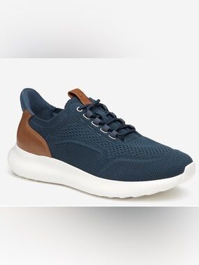Johnston & Murphy Navy Knit Lace-Up Sneaker with Brown Accents